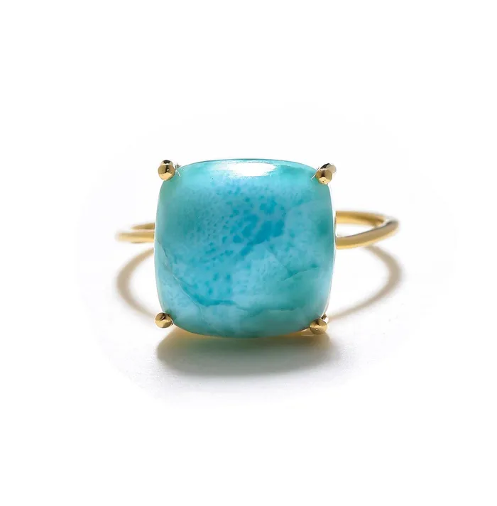 YoTreasure Rings 585 Ct Larimar Solid 10k Yellow Gold Ring Jewelry