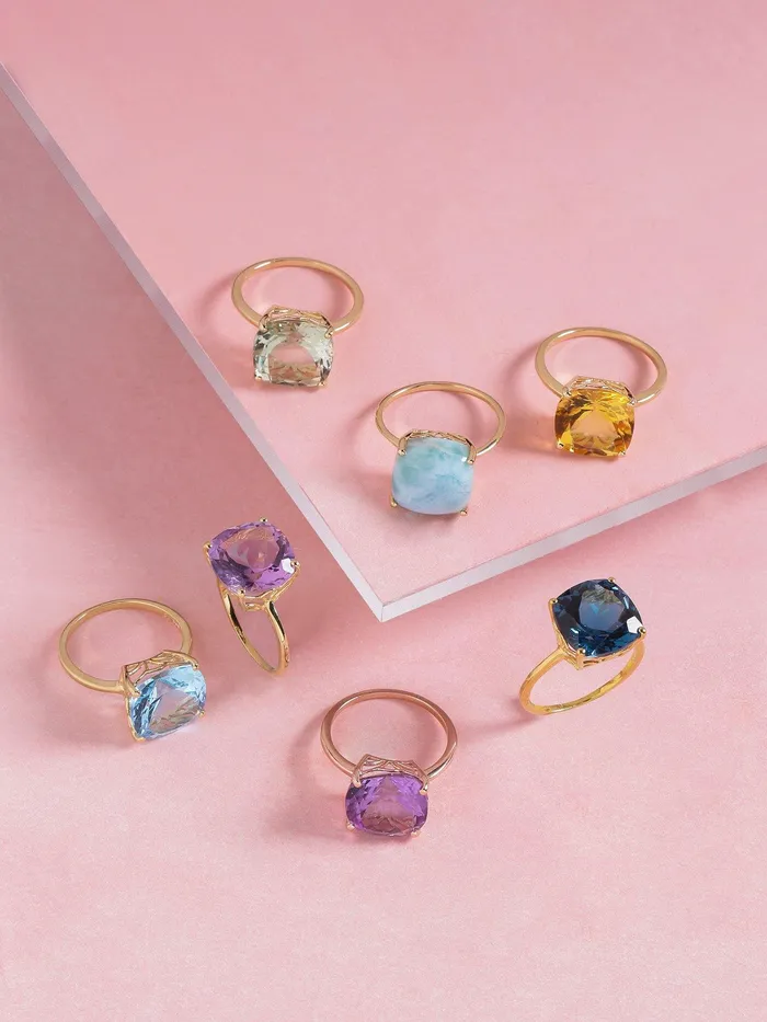 YoTreasure Rings 585 Ct Larimar Solid 10k Yellow Gold Ring Jewelry