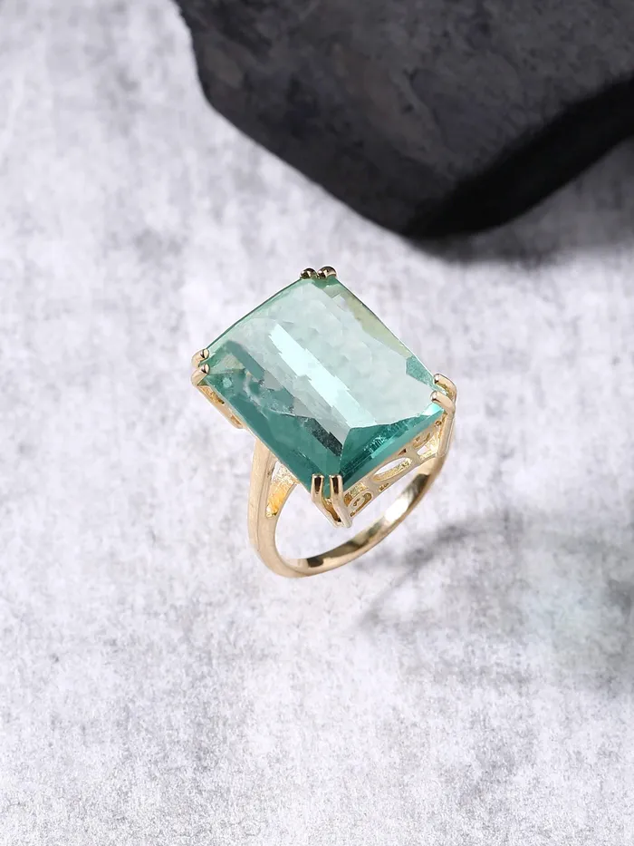 YoTreasure Rings Green Fluorite Solid 925 Sterling Silver Gold Plated Statement Ring Jewelry YoTreasure Rings Green Fluorite Solid 925 Sterling Silver Gold Plated Statement Ring Jewelry