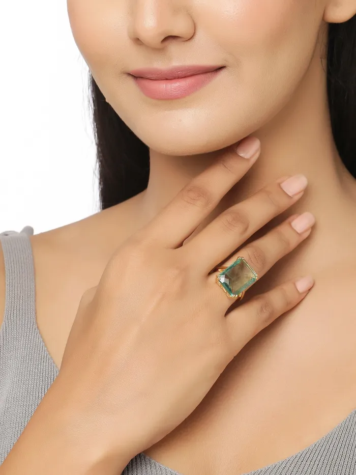 YoTreasure Rings Green Fluorite Solid 925 Sterling Silver Gold Plated Statement Ring Jewelry YoTreasure Rings Green Fluorite Solid 925 Sterling Silver Gold Plated Statement Ring Jewelry