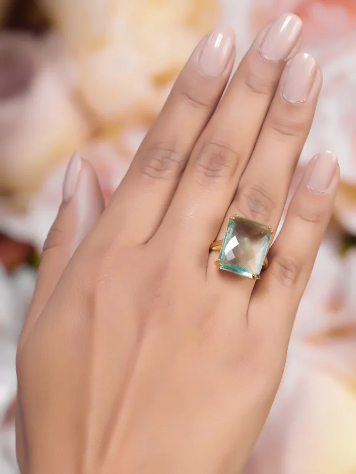YoTreasure Rings Green Fluorite Solid 925 Sterling Silver Gold Plated Statement Ring Jewelry YoTreasure Rings Green Fluorite Solid 925 Sterling Silver Gold Plated Statement Ring Jewelry