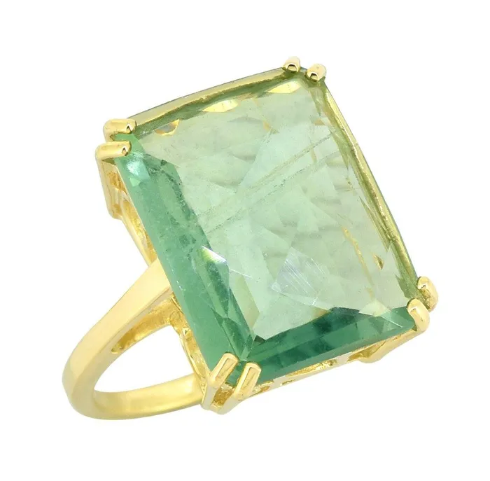 YoTreasure Rings Green Fluorite Solid 925 Sterling Silver Gold Plated Statement Ring Jewelry YoTreasure Rings Green Fluorite Solid 925 Sterling Silver Gold Plated Statement Ring Jewelry