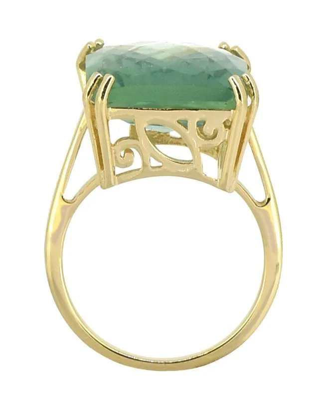 YoTreasure Rings Green Fluorite Solid 925 Sterling Silver Gold Plated Statement Ring Jewelry YoTreasure Rings Green Fluorite Solid 925 Sterling Silver Gold Plated Statement Ring Jewelry