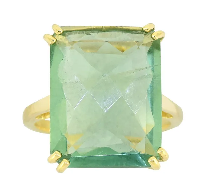 YoTreasure Rings Green Fluorite Solid 925 Sterling Silver Gold Plated Statement Ring Jewelry YoTreasure Rings Green Fluorite Solid 925 Sterling Silver Gold Plated Statement Ring Jewelry