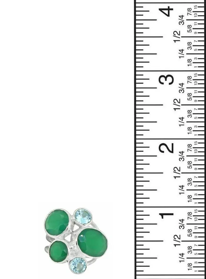 YoTreasure Rings Green Onyx Blue Topaz Solid 925 Sterling Silver Designer Ring Jewelry