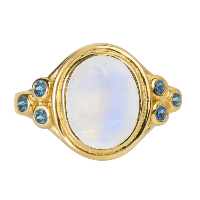 YoTreasure Rings Moonstone London Blue Topaz 14K Gold Plated Over 925 Silver Promise Ring YoTreasure Rings Moonstone London Blue Topaz 14K Gold Plated Over 925 Silver Promise Ring