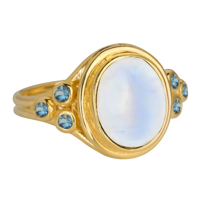 YoTreasure Rings Moonstone London Blue Topaz 14K Gold Plated Over 925 Silver Promise Ring