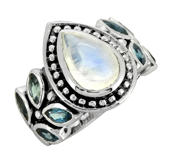 YoTreasure Rings Moonstone London Blue Topaz Solid 925 Sterling Silver Ring Jewelry YoTreasure Rings Moonstone London Blue Topaz Solid 925 Sterling Silver Ring Jewelry