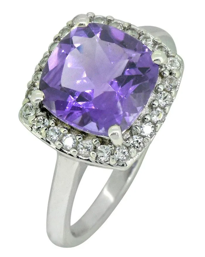 YoTreasure Rings Natural Purple Amethyst White Topaz Solid 925 Sterling Silver Ring Jewelry YoTreasure Rings Natural Purple Amethyst White Topaz Solid 925 Sterling Silver Ring Jewelry