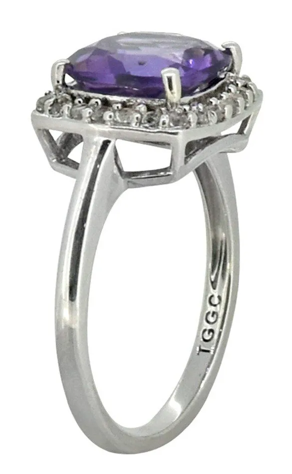 YoTreasure Rings Natural Purple Amethyst White Topaz Solid 925 Sterling Silver Ring Jewelry