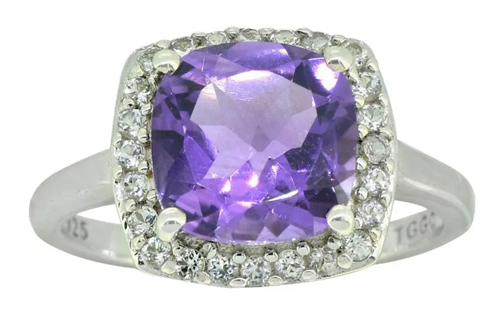 YoTreasure Rings Natural Purple Amethyst White Topaz Solid 925 Sterling Silver Ring Jewelry