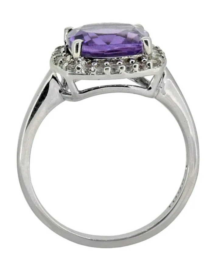 YoTreasure Rings Natural Purple Amethyst White Topaz Solid 925 Sterling Silver Ring Jewelry