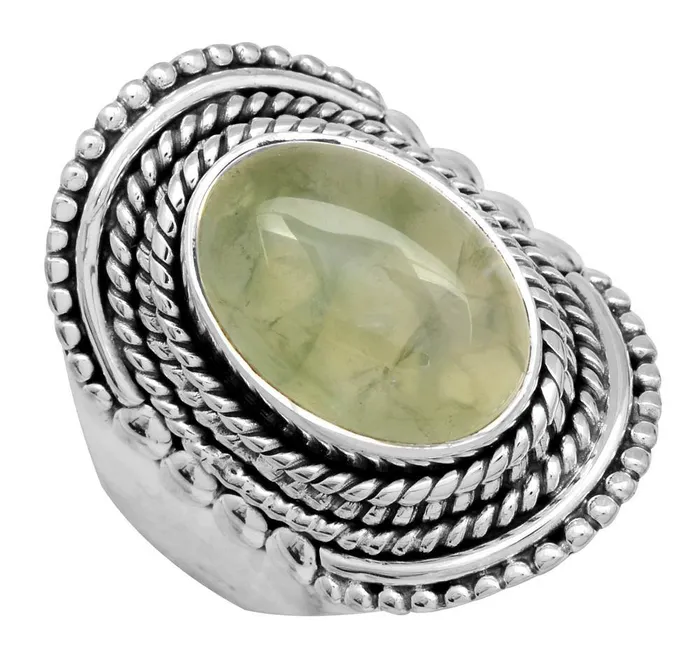 YoTreasure Rings Prehnite Solid 925 Sterling Silver Ring Jewelry