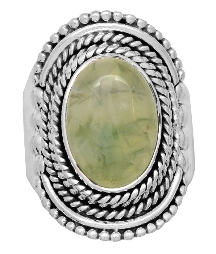 YoTreasure Rings Prehnite Solid 925 Sterling Silver Ring Jewelry