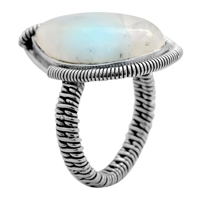 YoTreasure Rings Rainbow Moonstone Solid 925 Sterling Silver Ring Jewelry