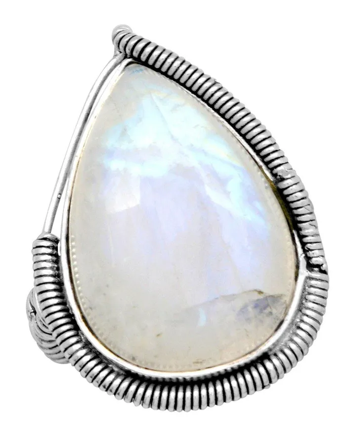 YoTreasure Rings Rainbow Moonstone Solid 925 Sterling Silver Ring Jewelry