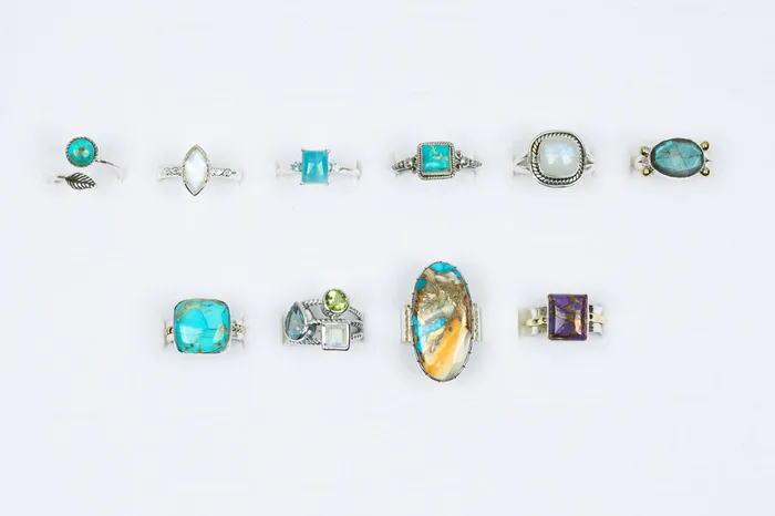 YoTreasure Rings Wholesale Solid 925 Silver Rings Turquoise Coral Mixed Sizes