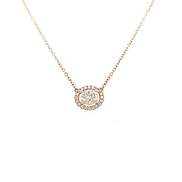 Zeghani Necklaces 14k Rose Gold Oval Diamond Halo Necklace I6827