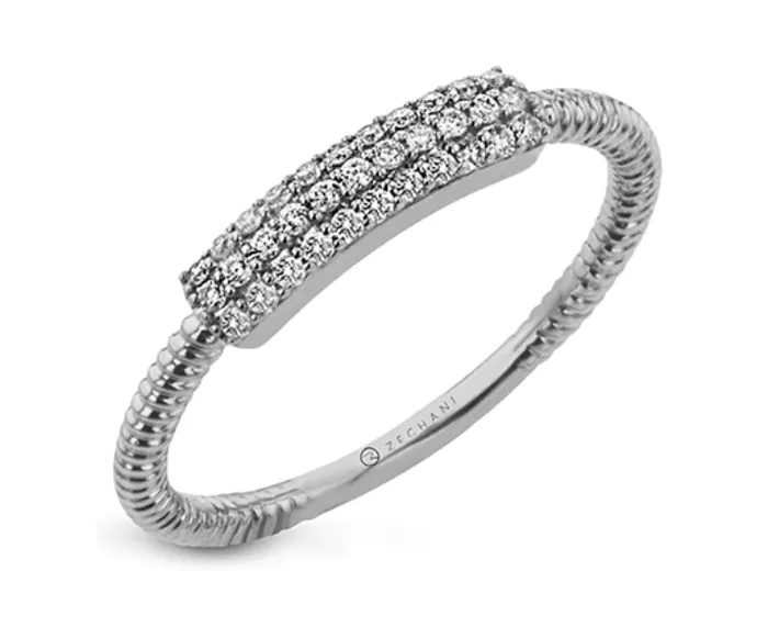 Zeghani Rings 14k White Gold Pave Diamond Rope Ring I7842